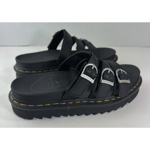 Dr Doc Martens Black Blaire Slides Buckle Strap Sandals Women's US Size 8 Shoes - Picture 2 of 16